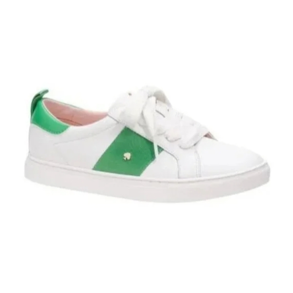 New Kate Spade Alanna White And Green Leather Sneakers Sz 11